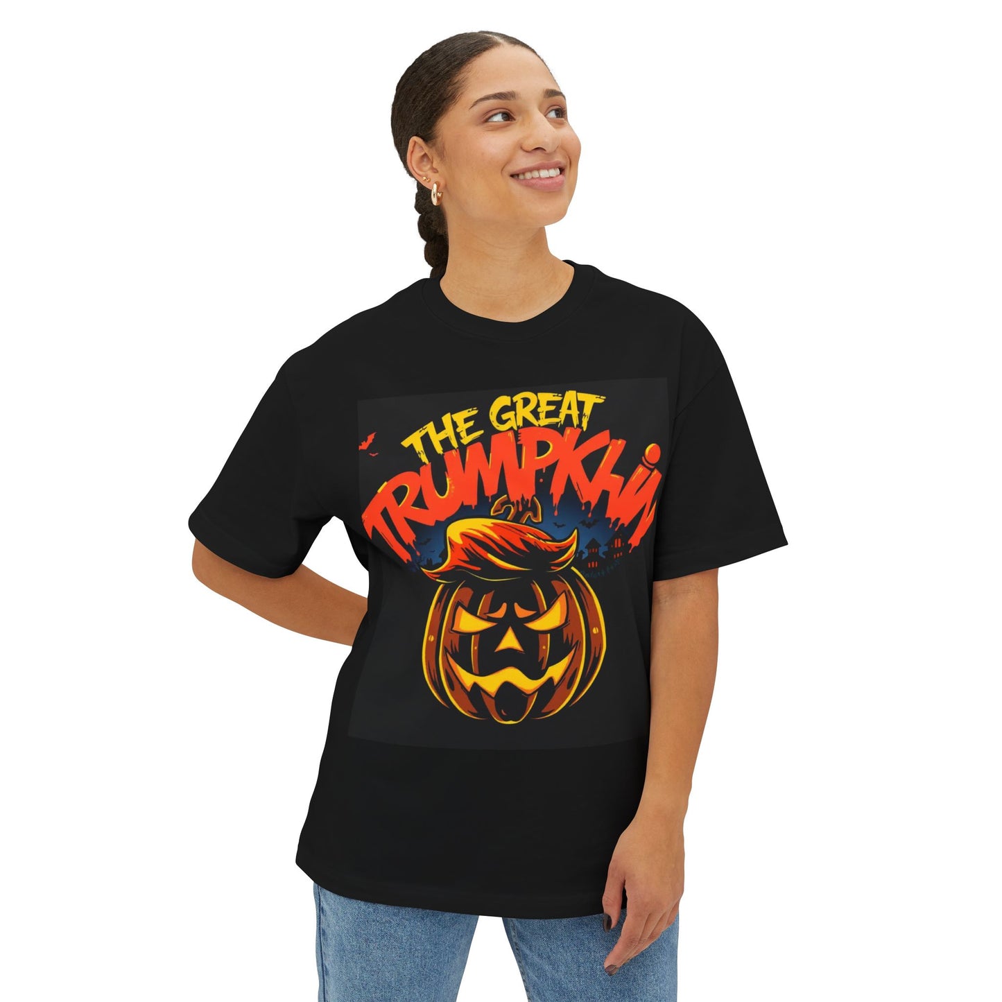 Halloween Pumpkin Graphic Tee, Funny Halloween Shirt, Unisex Oversized Tee for Fall, Great for Parties, Trick-or-Treating