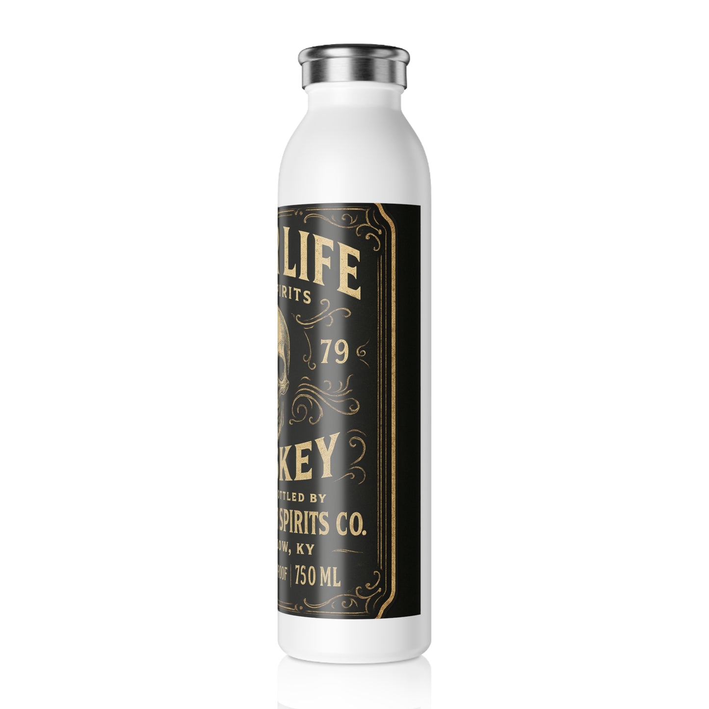 Gothic Slim Water Bottle with Whiskey Design, Stylish Gym Bottle, Trendy Hydro Flask, Perfect for Parties, Unique Gift Idea