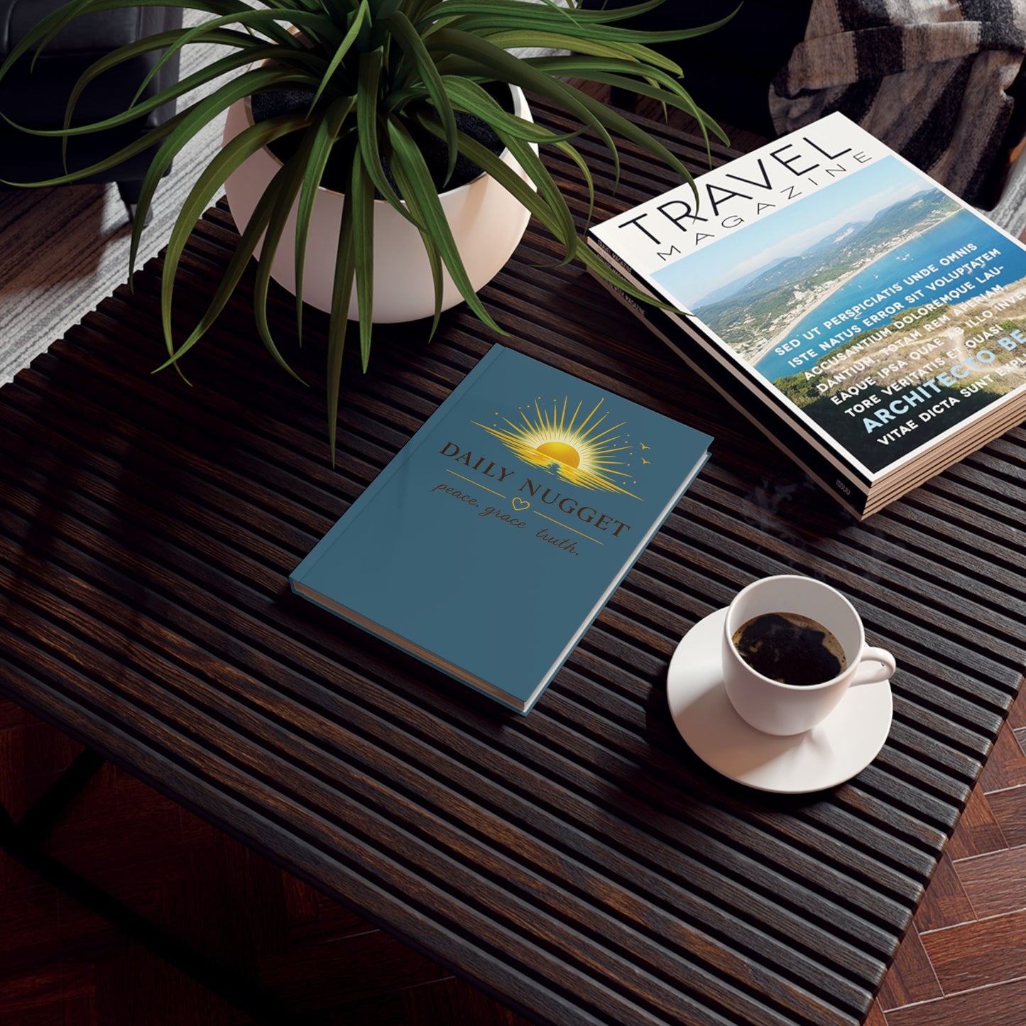 Daily Nugget hardback journal with inspirational sunrise design – live view blue