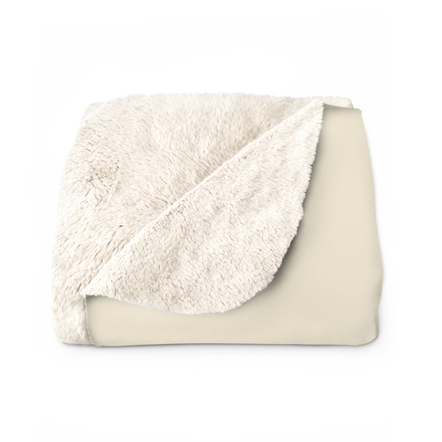 Sherpa fleece blanket with golden sunrise motif and 'peace. grace. truth.' text on a warm cream background live fleece back