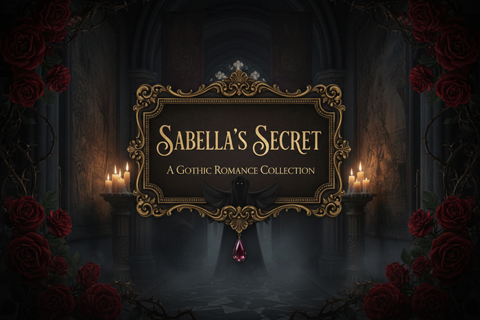 Sabella’s Secret gothic collection cover featuring dark mysterious artwork with elegant gold lettering on a black background.