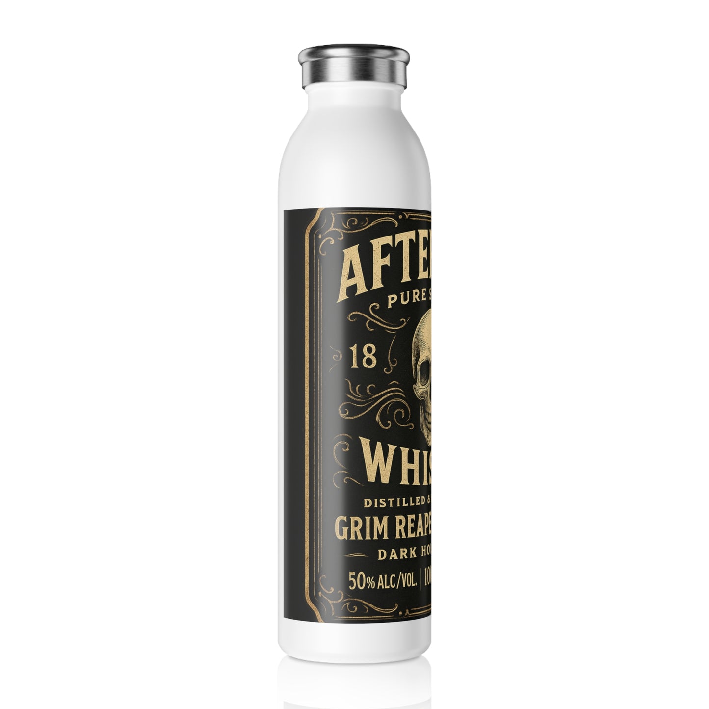 Gothic Slim Water Bottle with Whiskey Design, Stylish Gym Bottle, Trendy Hydro Flask, Perfect for Parties, Unique Gift Idea