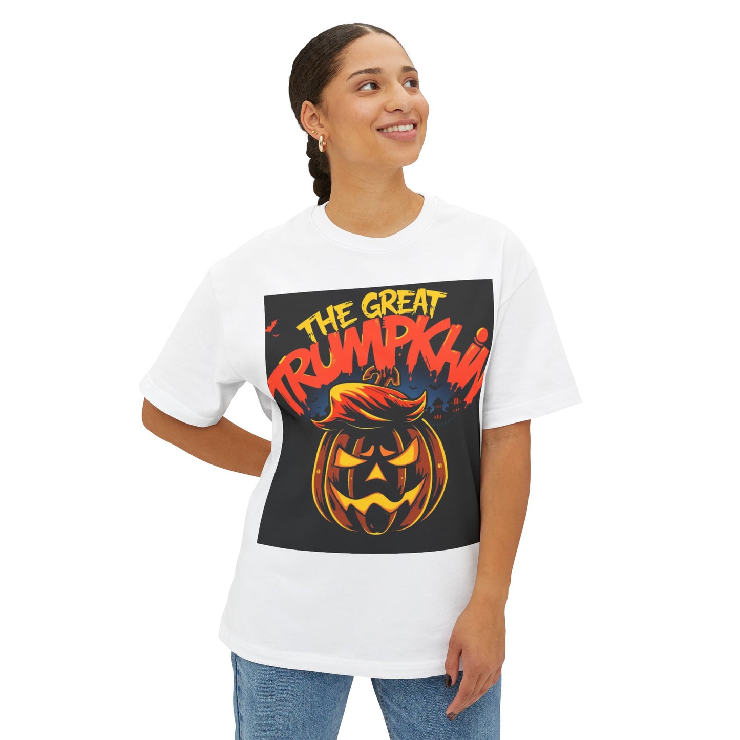 Halloween Pumpkin Graphic Tee, Funny Halloween Shirt, Unisex Oversized Tee for Fall, Great for Parties, Trick-or-Treating