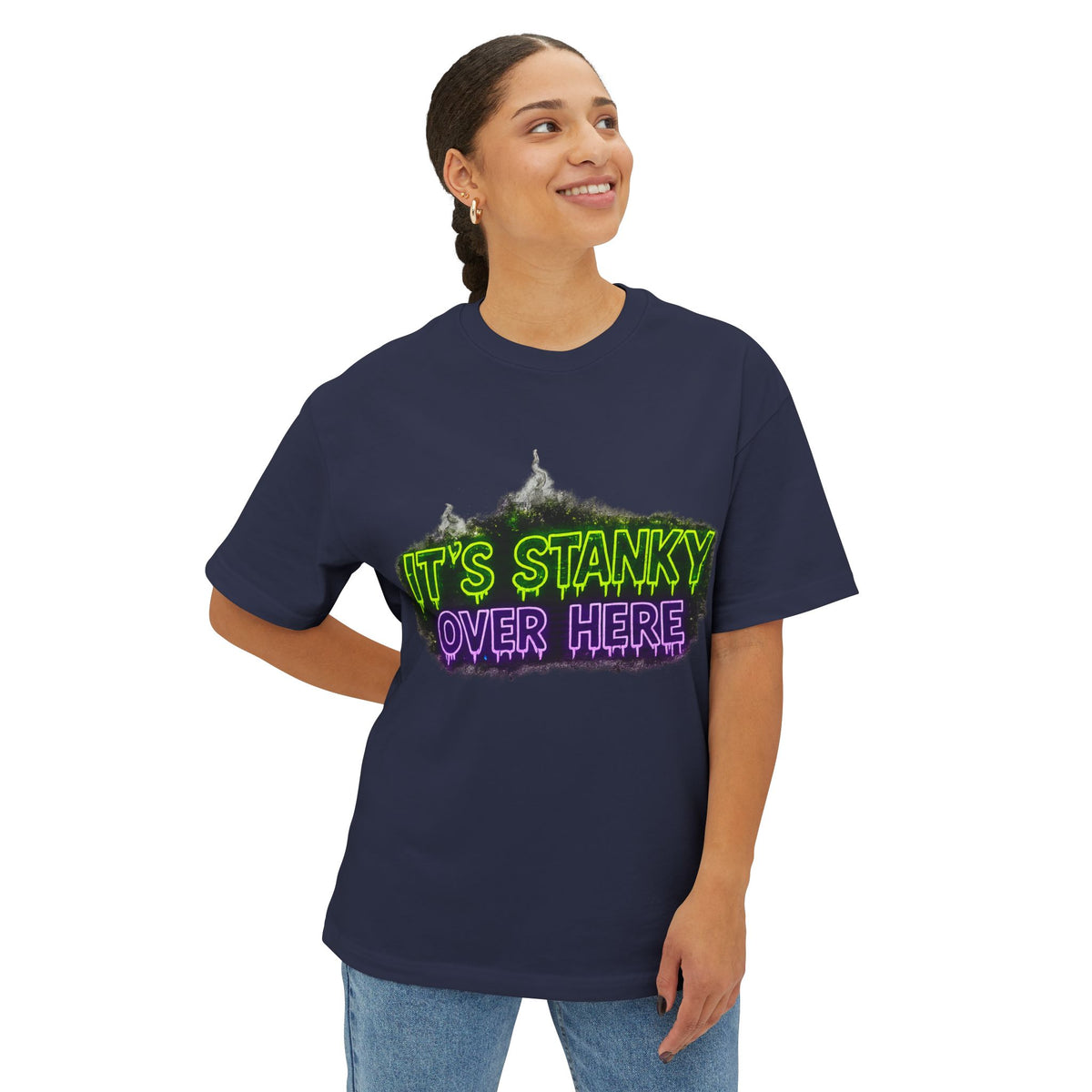 Graphic Tee — "It's Stanky Over Here" Neon Horror Shirt
