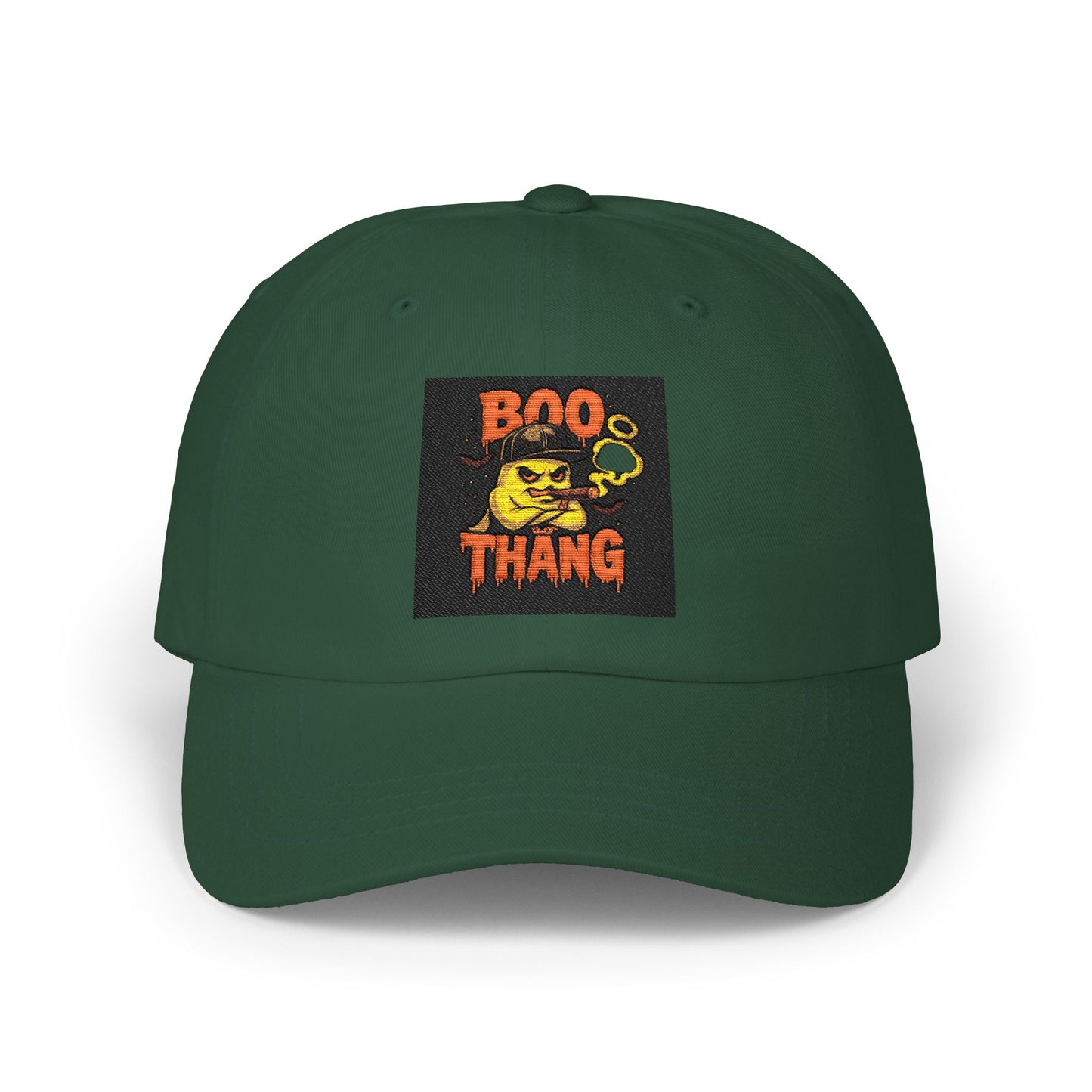 Green cap with 'Boo Thang' patch on a white background