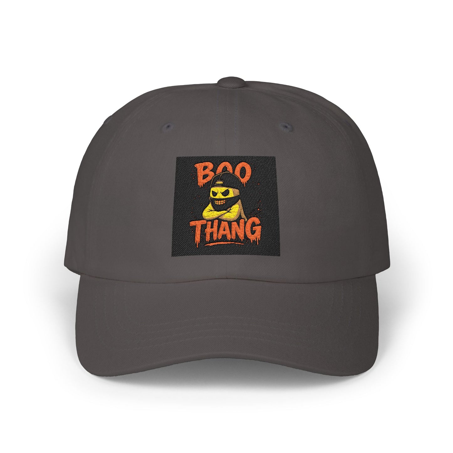 Gray cap with 'BOO THANG' design on a white background