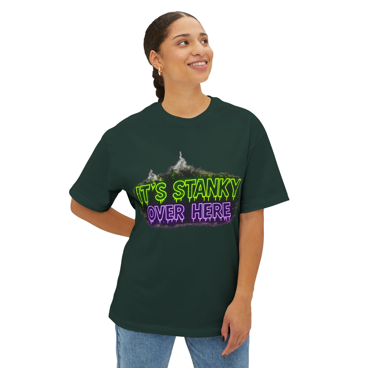 Graphic Tee — "It's Stanky Over Here" Neon Horror Shirt