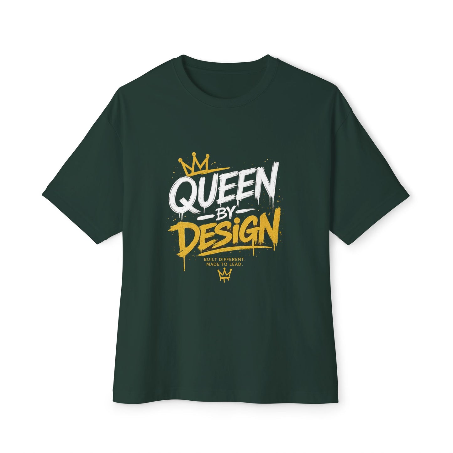 Queen Design Graphic Tee — Gold Crown Oversized Boxy Shirt