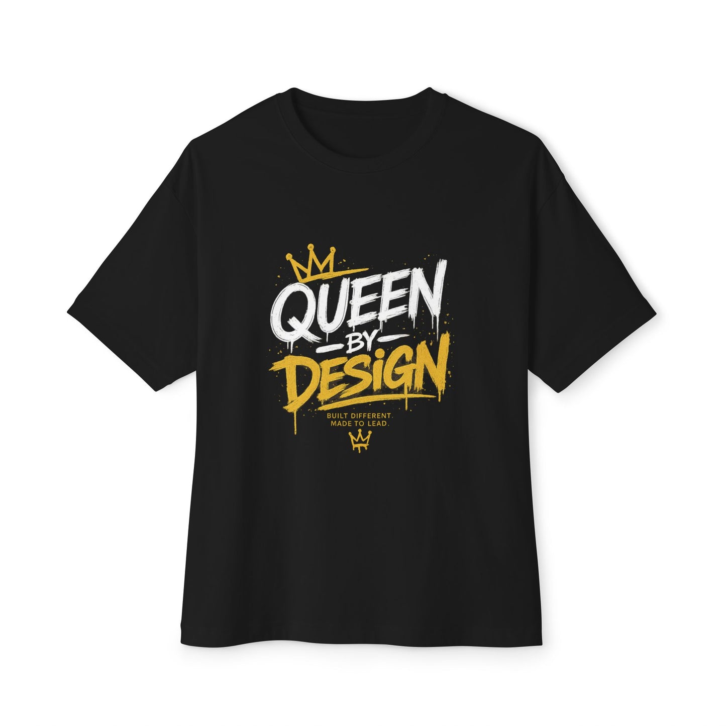 Queen Design Graphic Tee — Gold Crown Oversized Boxy Shirt