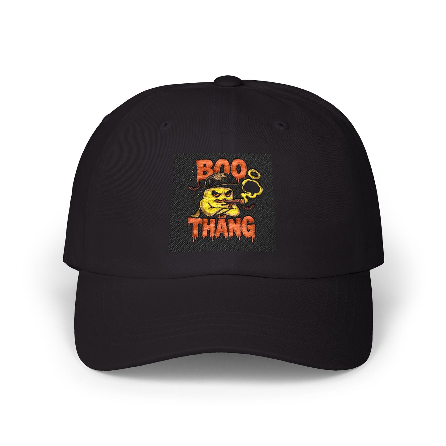 Black cap with 'Boo Thang' graphic on a white background