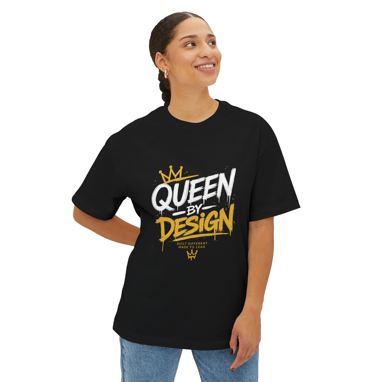 Queen Design Graphic Tee — Gold Crown Oversized Boxy Shirt