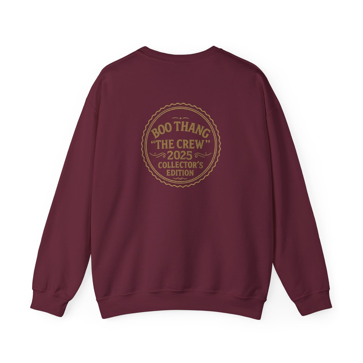 Back view of Boo Crew sweatshirt showing exclusive 2025 Collector's Edition stamp
