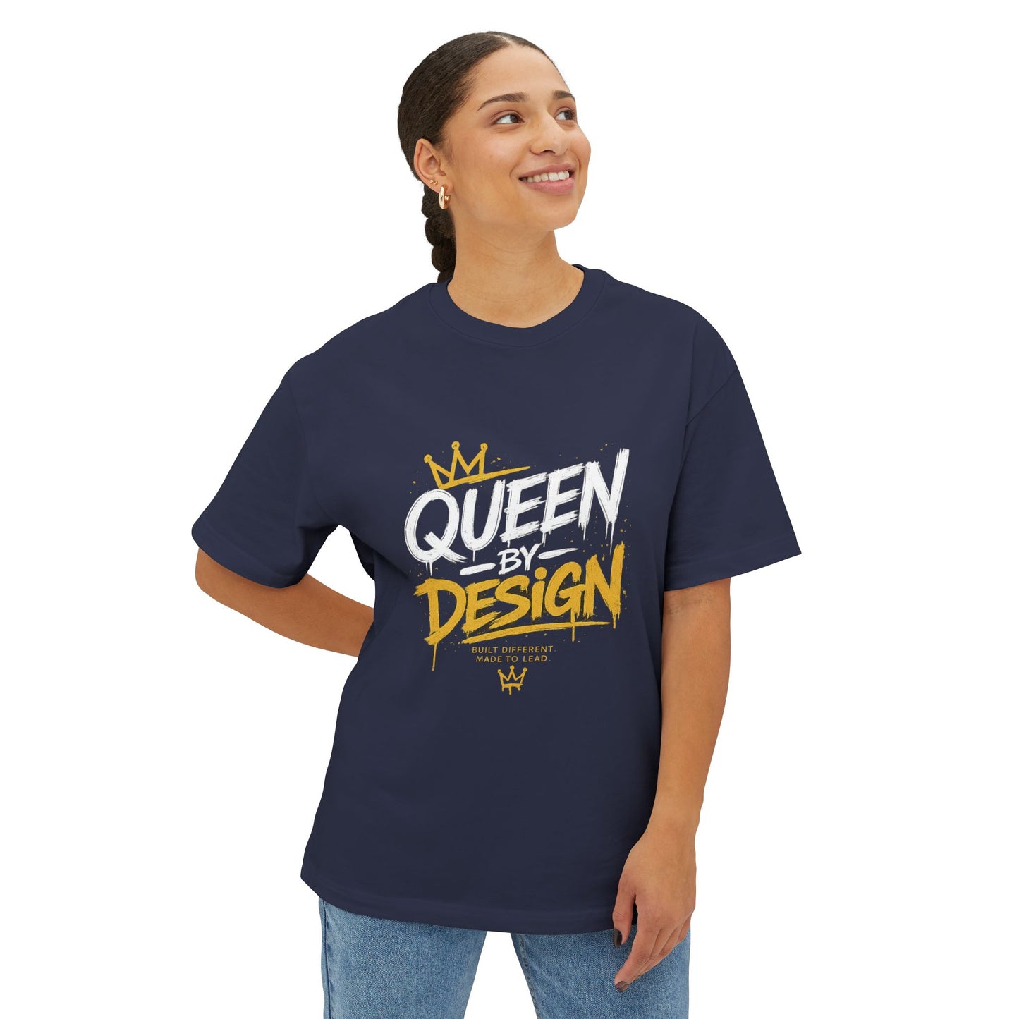 Queen Design Graphic Tee — Gold Crown Oversized Boxy Shirt