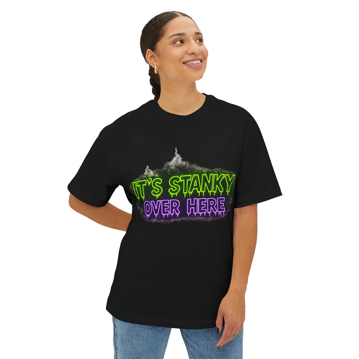 Graphic Tee — "It's Stanky Over Here" Neon Horror Shirt