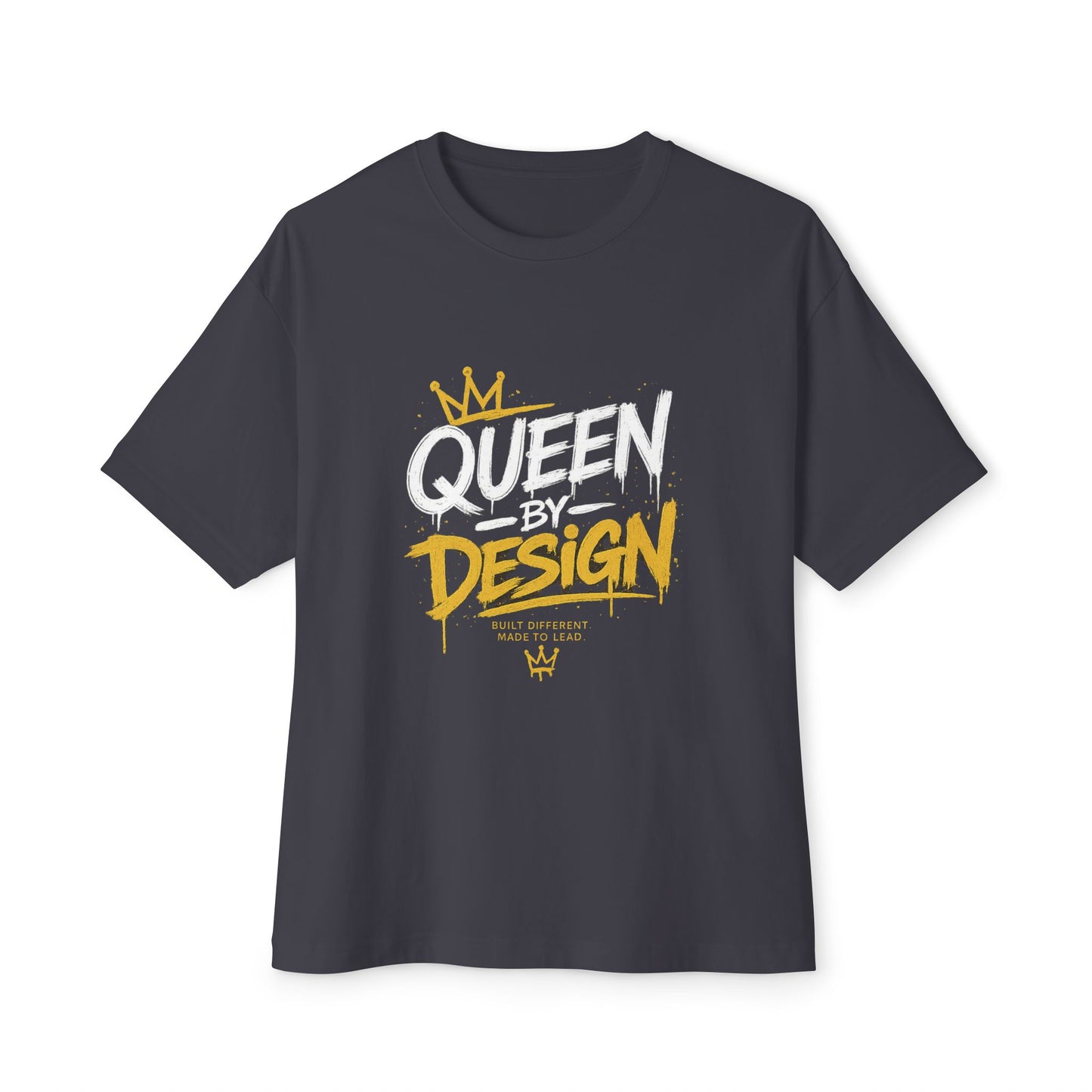 Queen Design Graphic Tee — Gold Crown Oversized Boxy Shirt