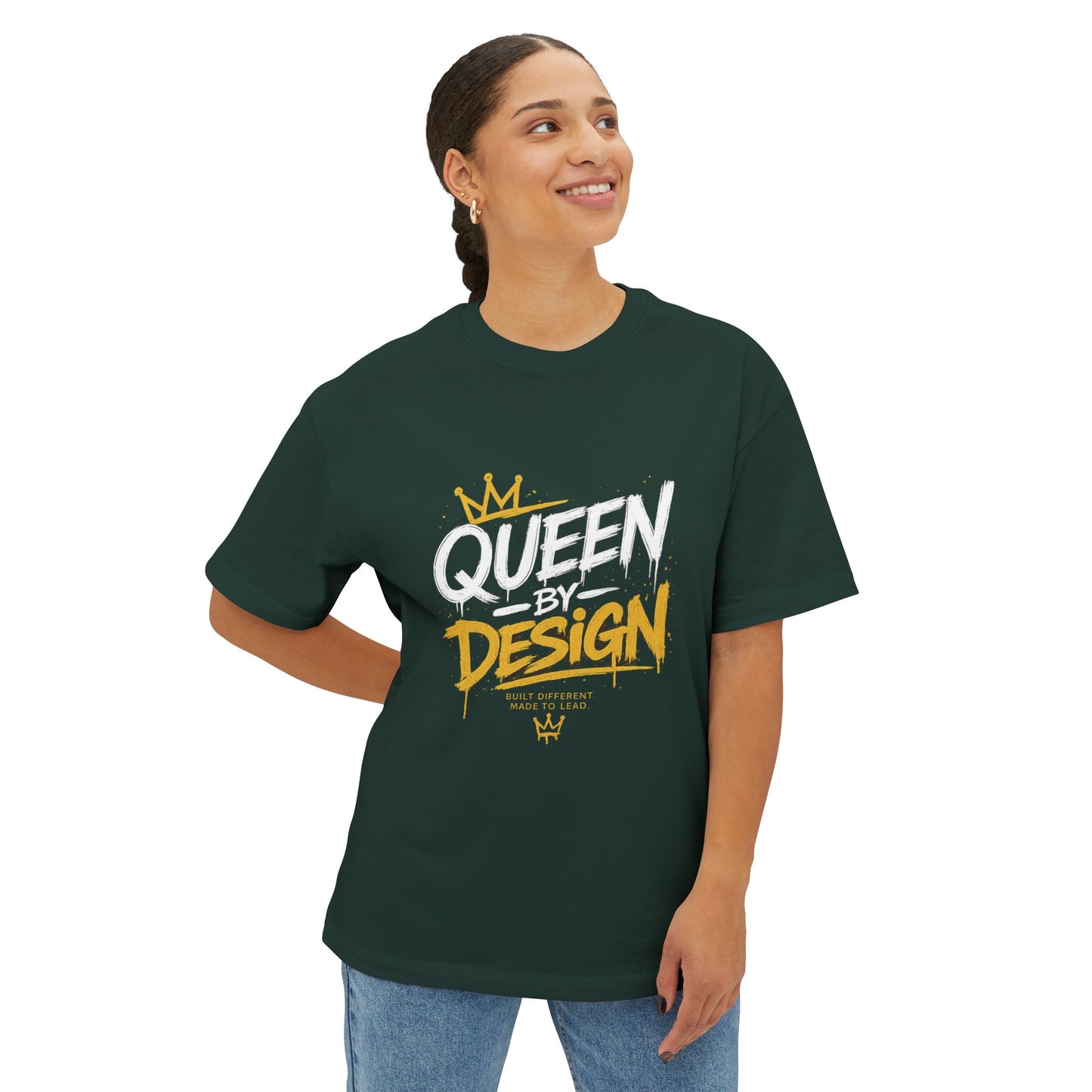 Queen Design Graphic Tee — Gold Crown Oversized Boxy Shirt