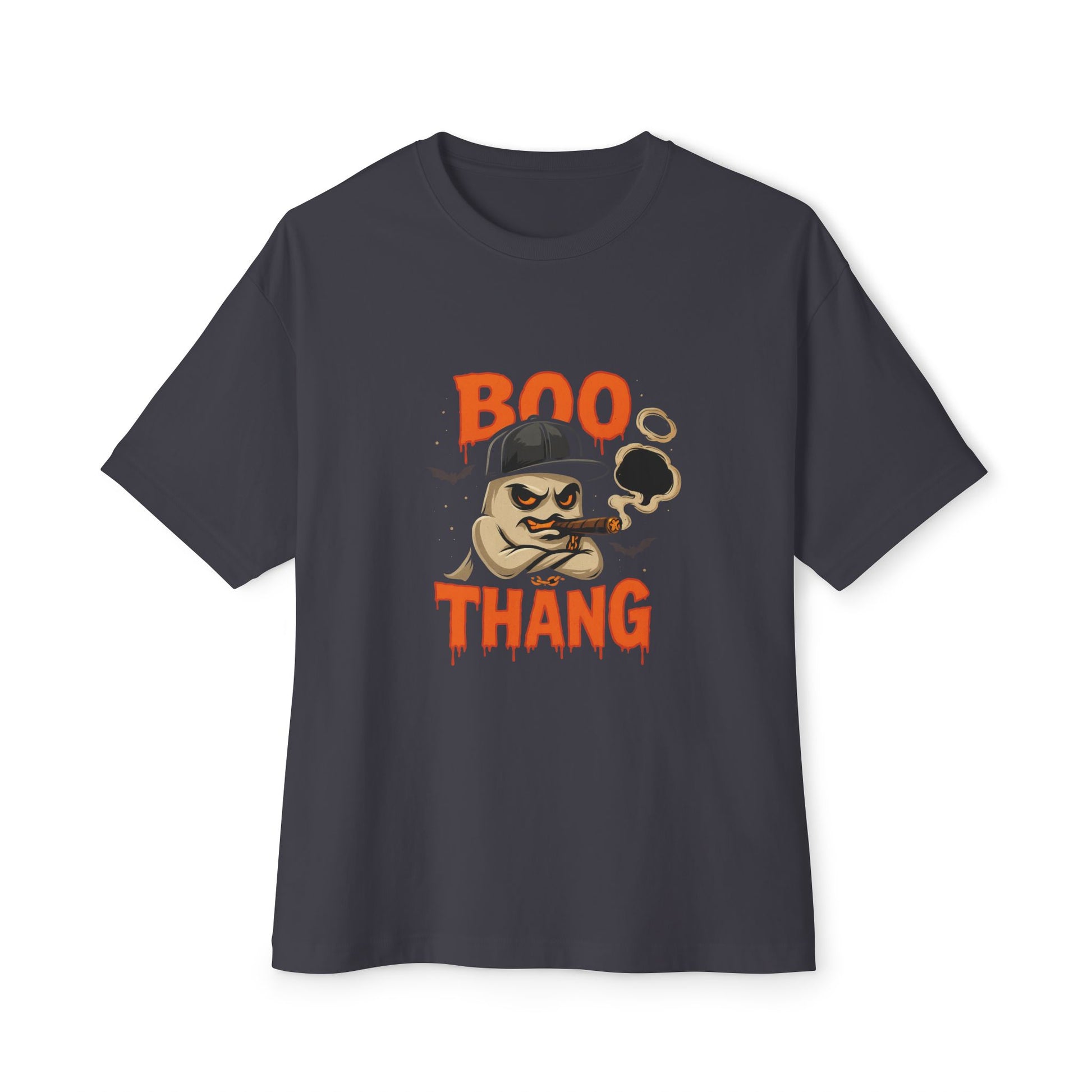 Gray-shirt with 'BOO THANG' graphic design on a white background