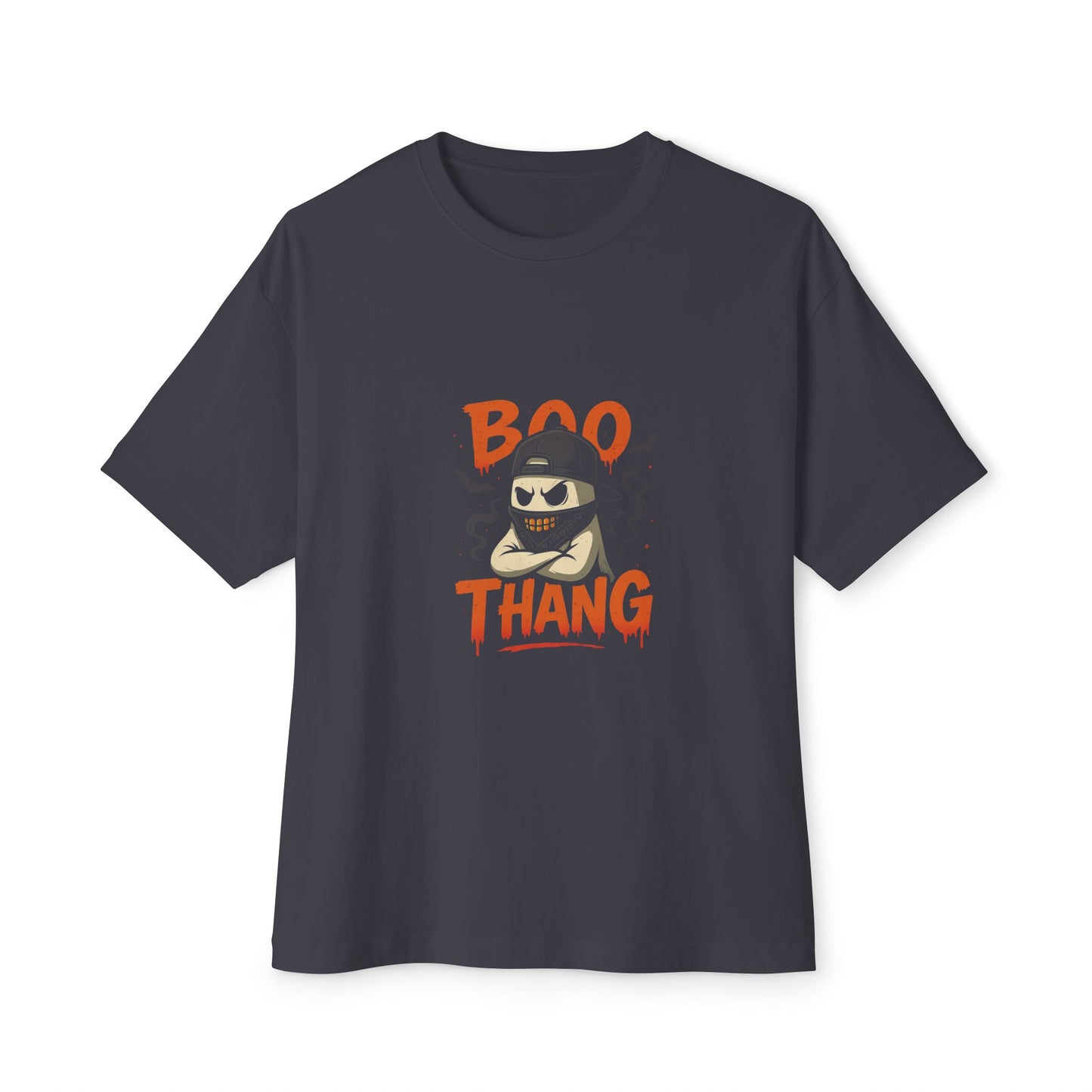 Dark Gray t-shirt with 'BOO THANG' graphic design on a white background