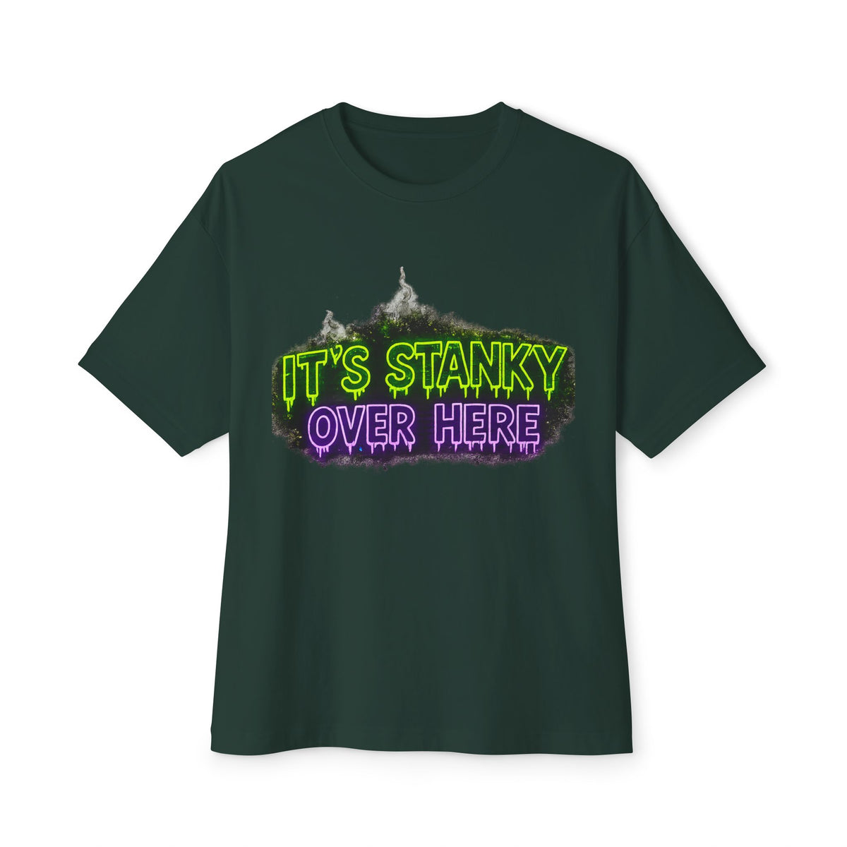 Graphic Tee — "It's Stanky Over Here" Neon Horror Shirt