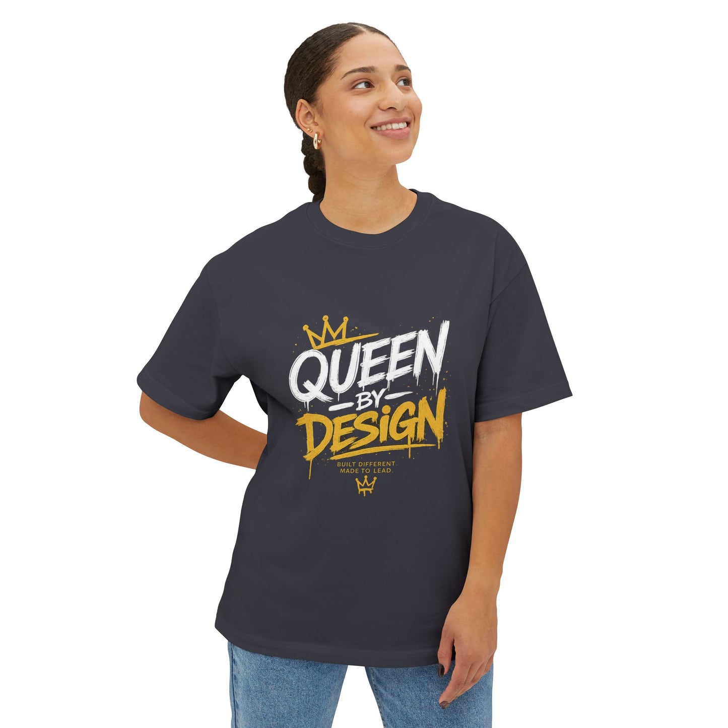 Queen Design Graphic Tee — Gold Crown Oversized Boxy Shirt