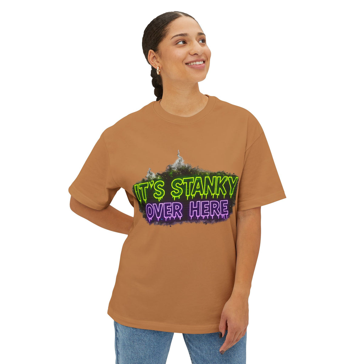 Graphic Tee — "It's Stanky Over Here" Neon Horror Shirt