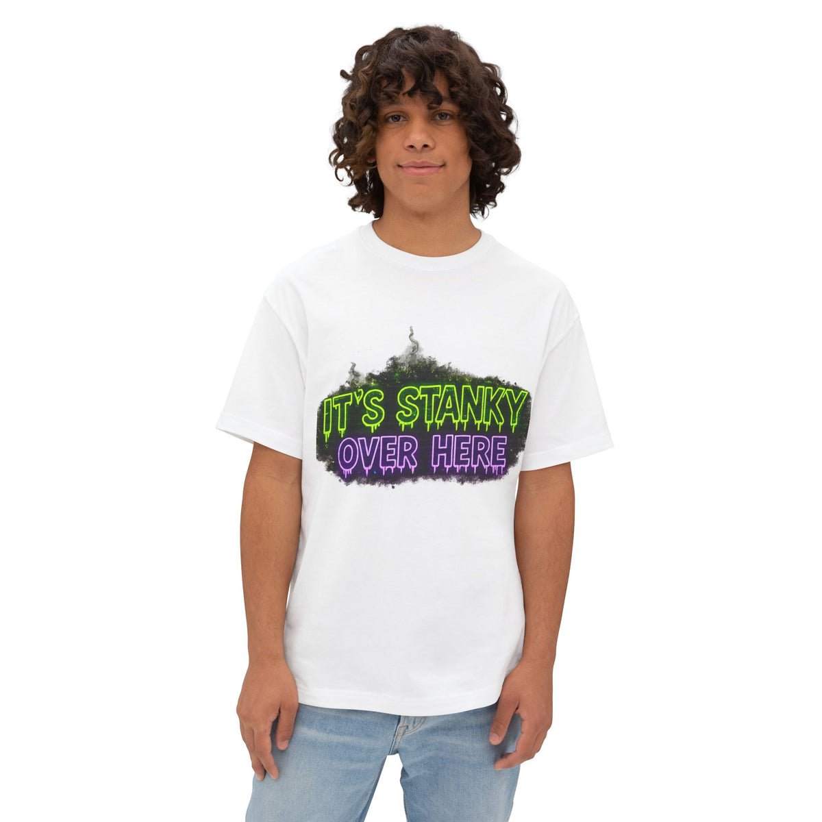 Graphic Tee — "It's Stanky Over Here" Neon Horror Shirt