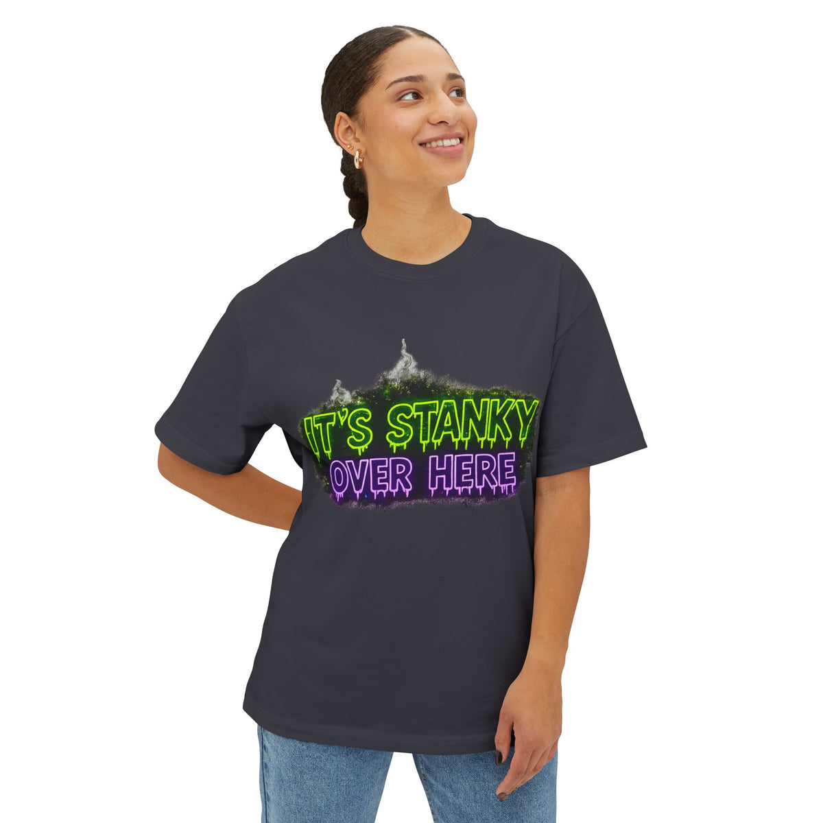 Graphic Tee — "It's Stanky Over Here" Neon Horror Shirt