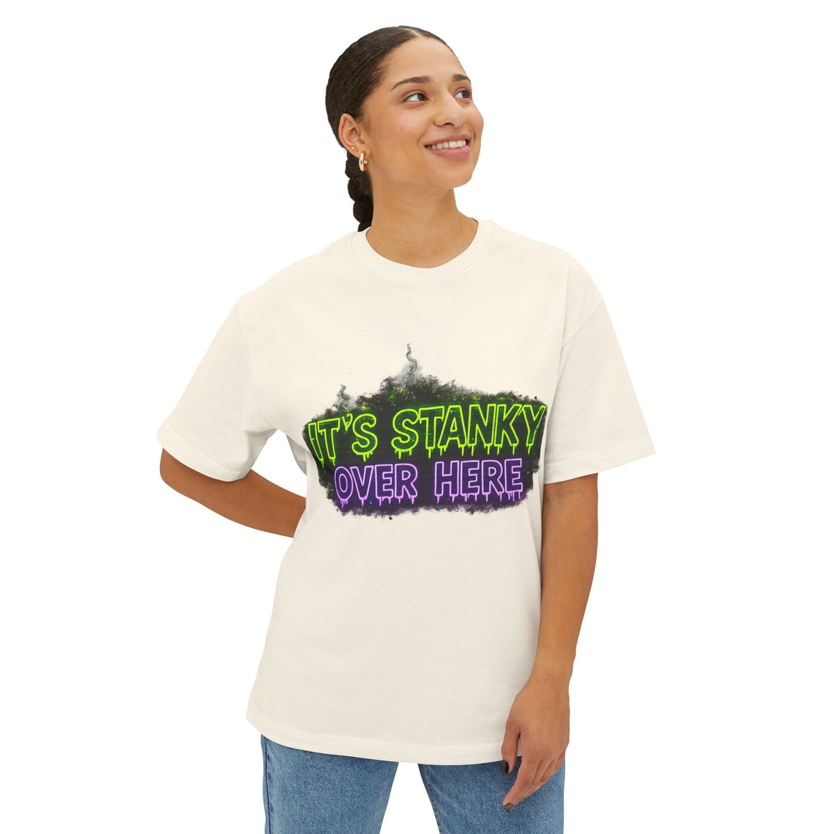 Graphic Tee — "It's Stanky Over Here" Neon Horror Shirt
