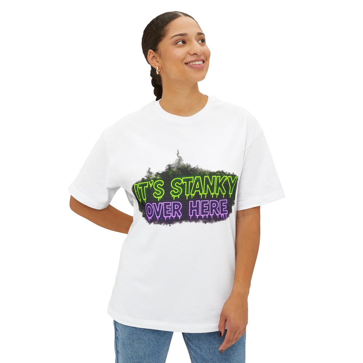 Graphic Tee — "It's Stanky Over Here" Neon Horror Shirt