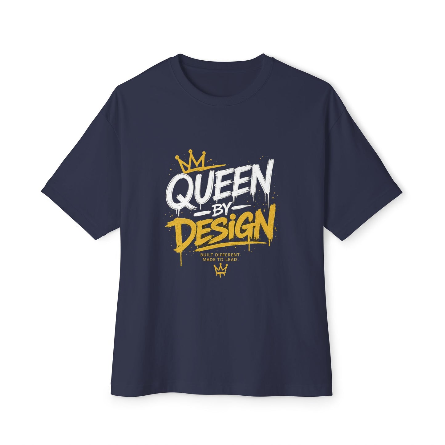 Queen Design Graphic Tee — Gold Crown Oversized Boxy Shirt