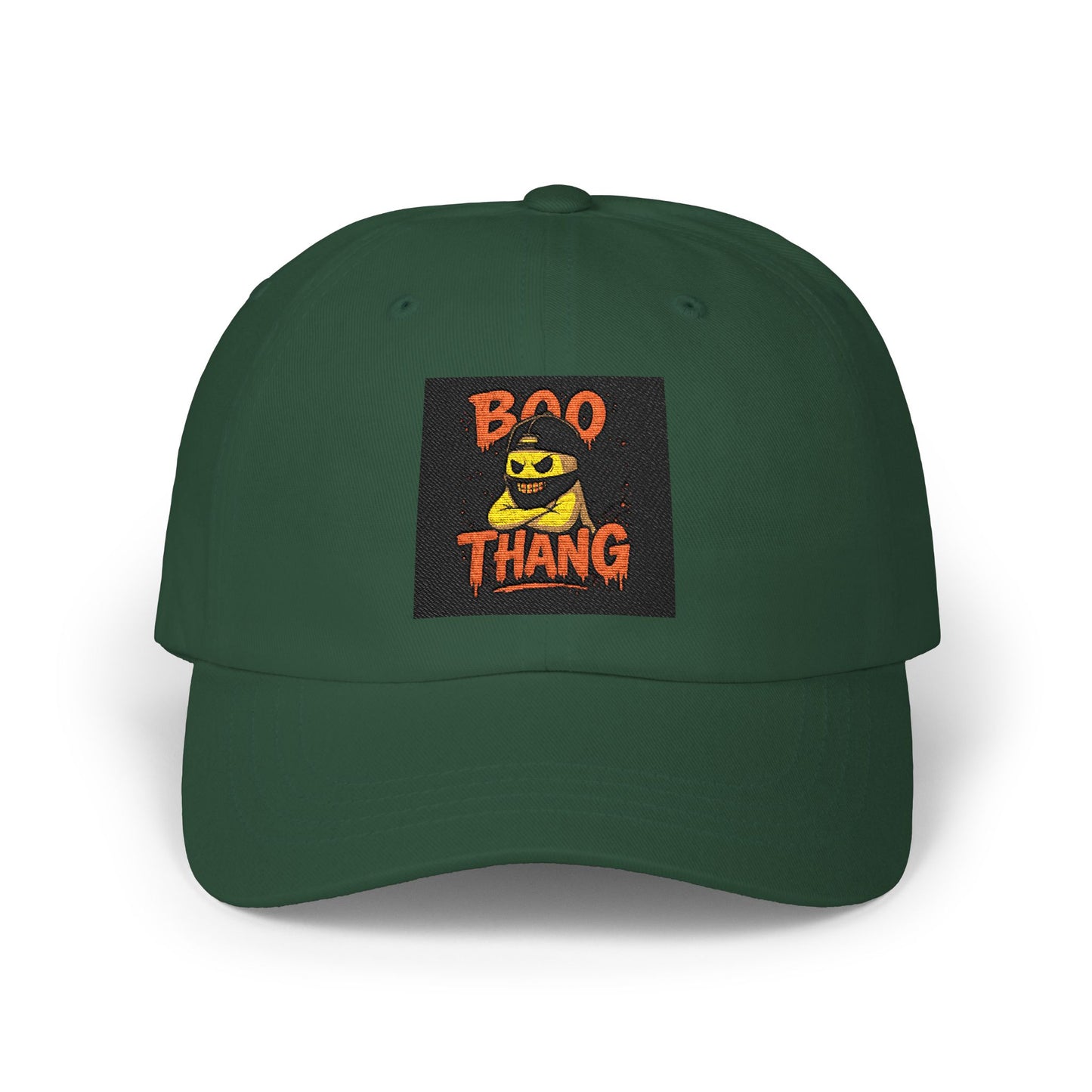 Green cap with 'Boo Thang' patch on a white background