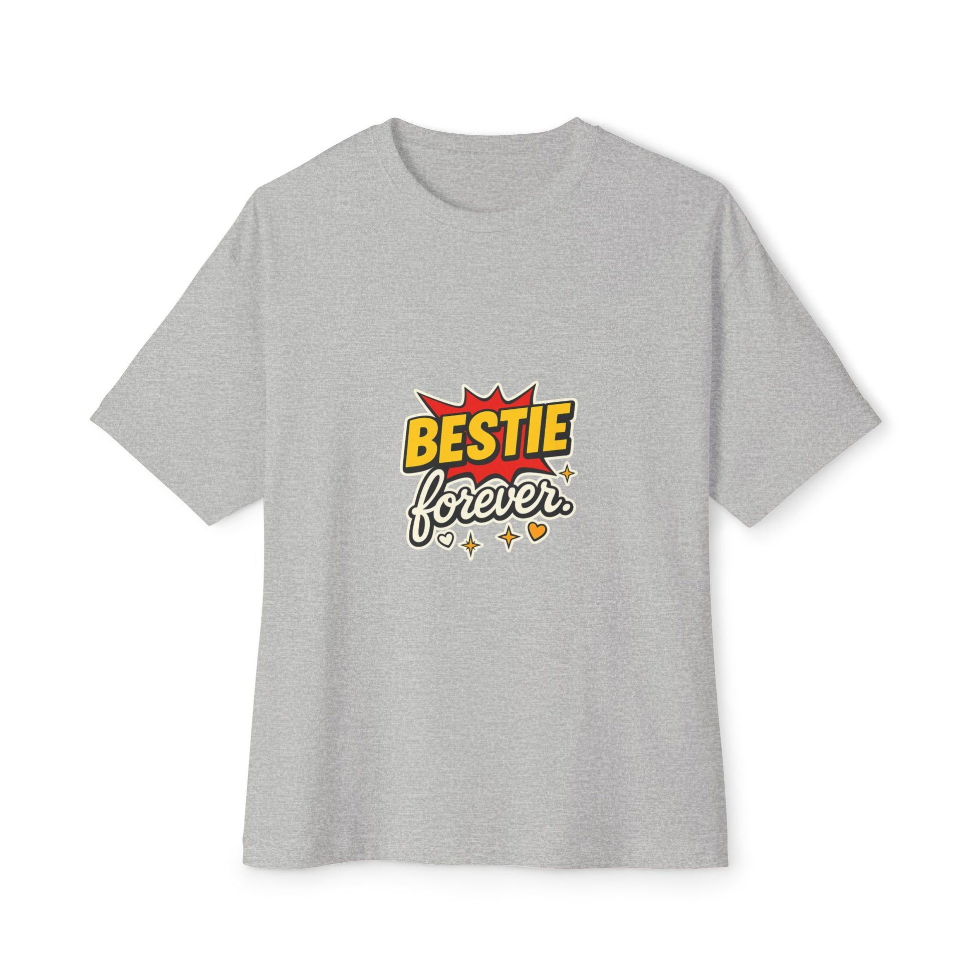Gray t-shirt with 'Bestie forever' text design on a white background