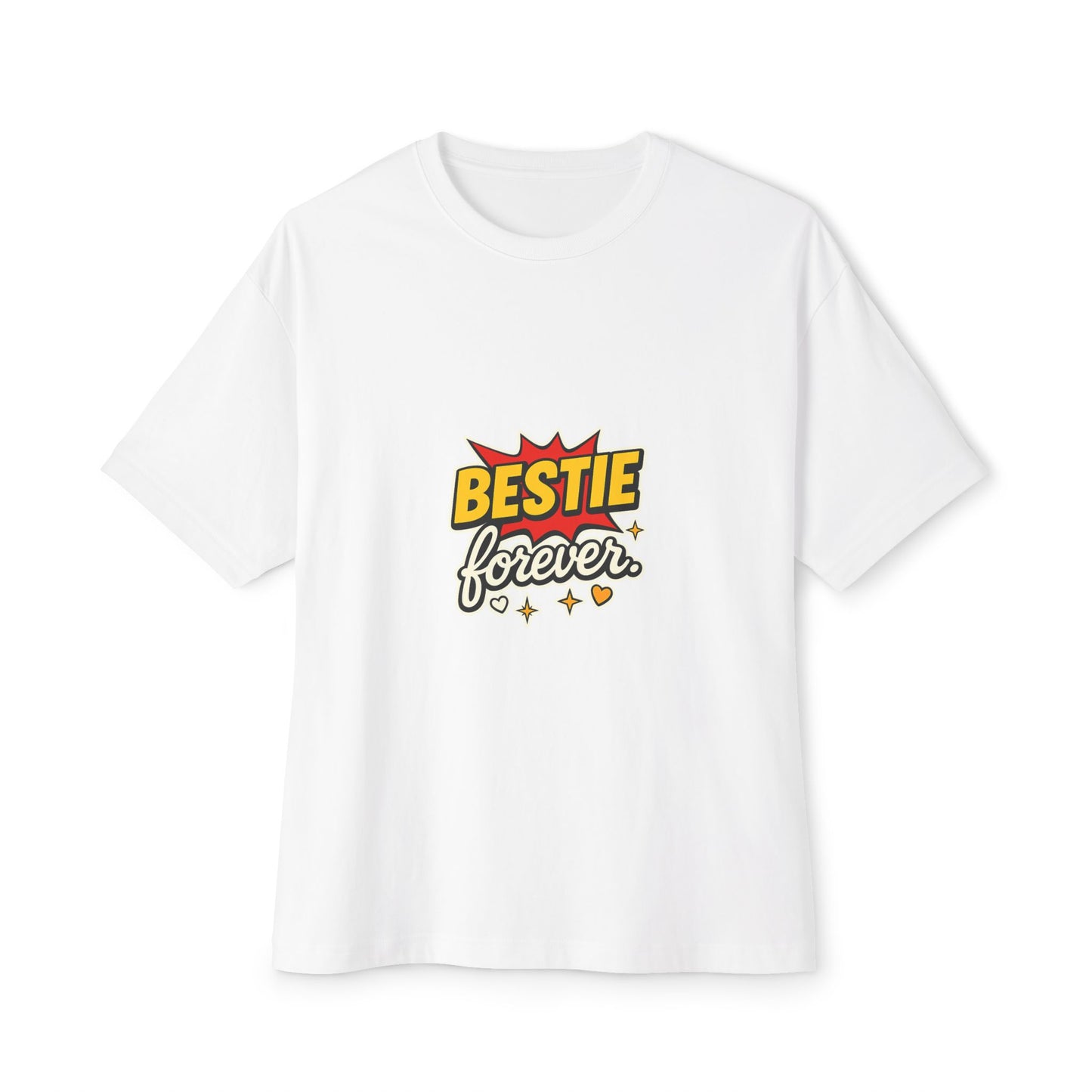 White t-shirt with 'Bestie forever' text design on a white background