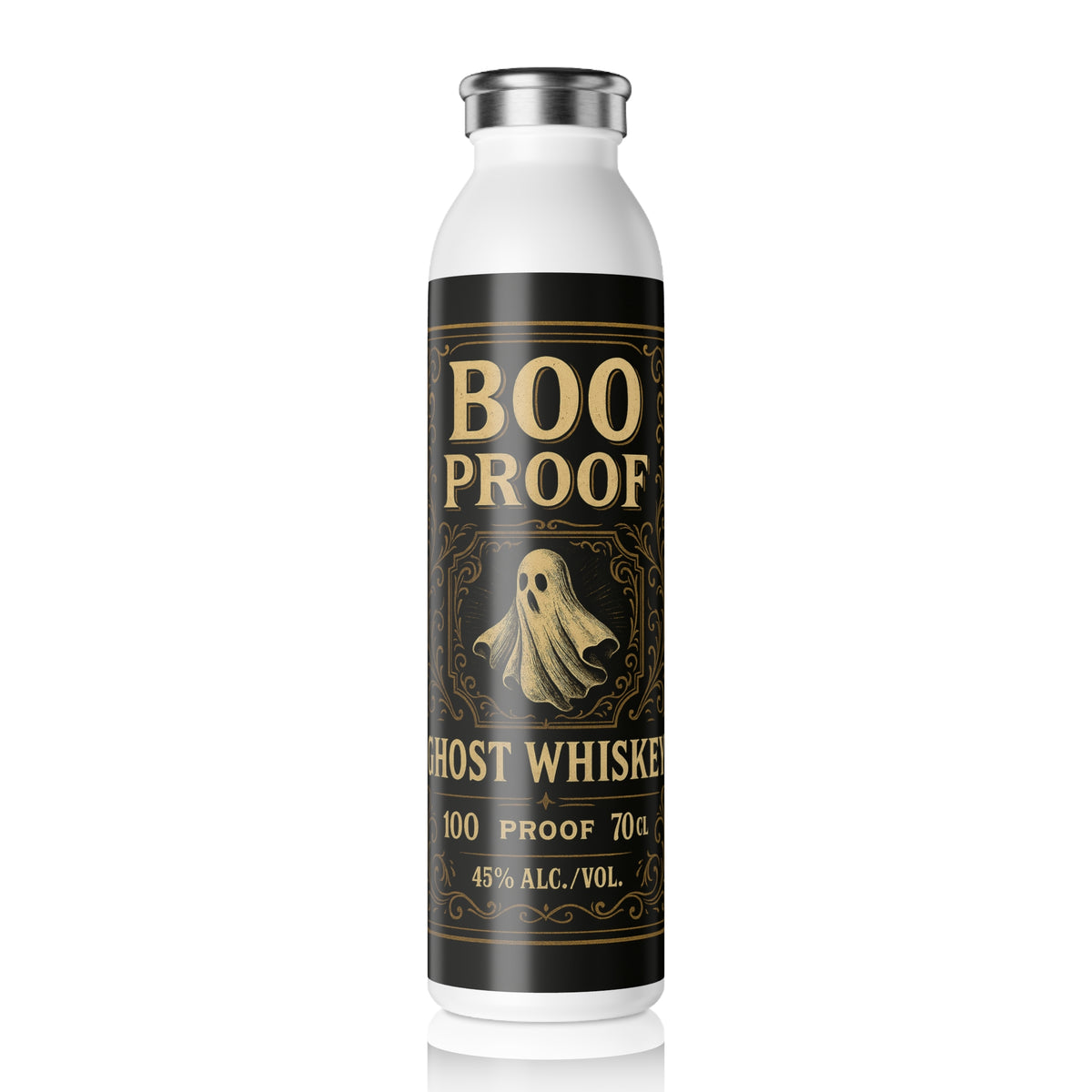 Boo Proof Ghost Whiskey Collector water bottle front view on white background"