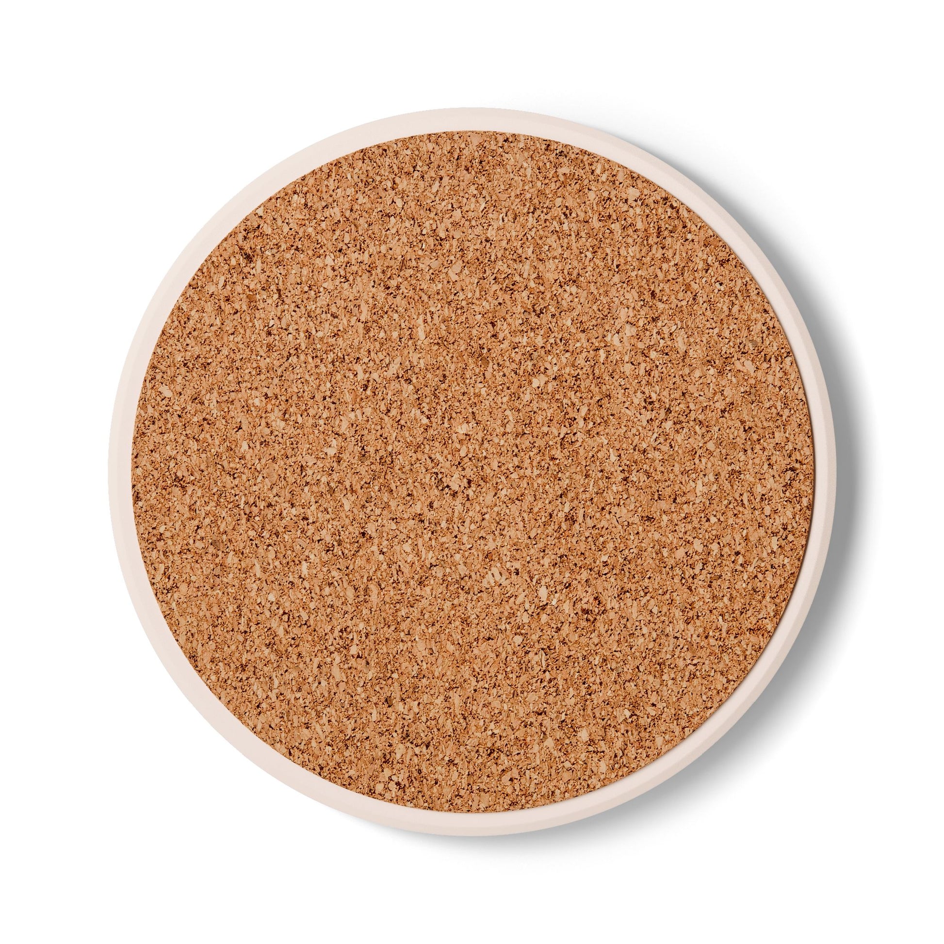 Close up of round cork board coaster