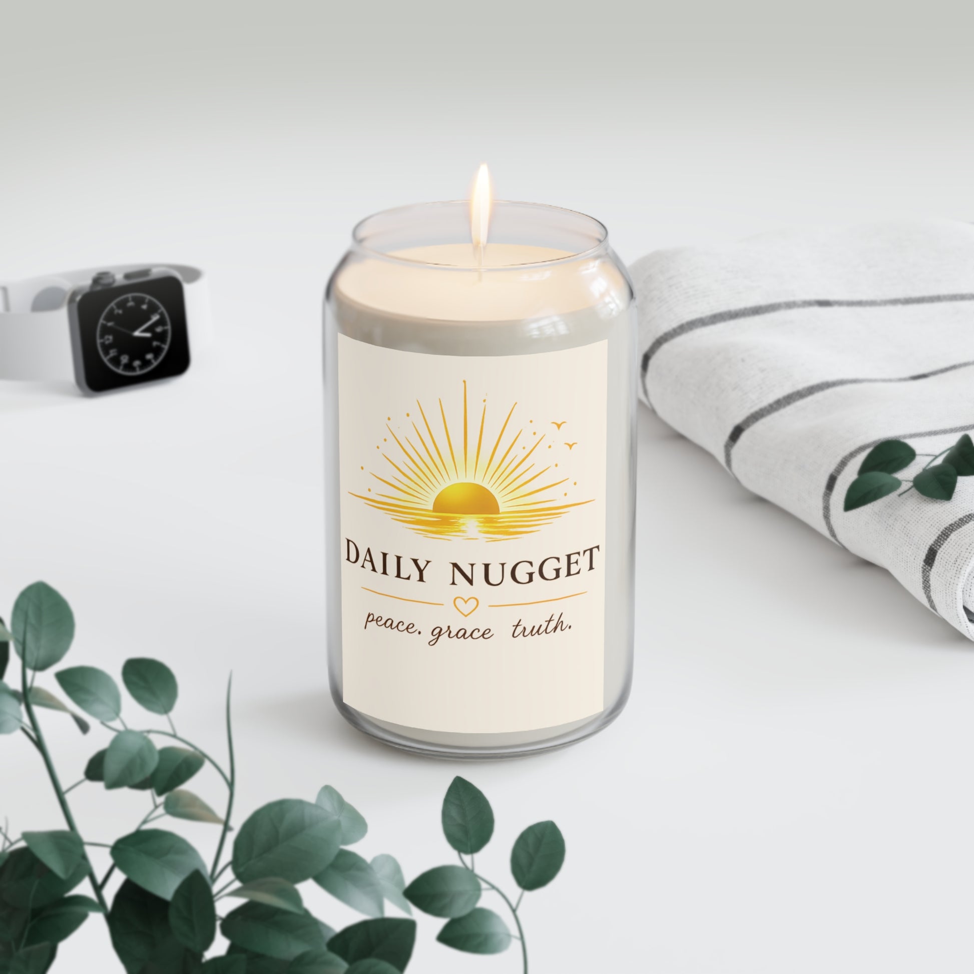 Daily Nugget scented soy candle – peace grace truth aromatherapy live view