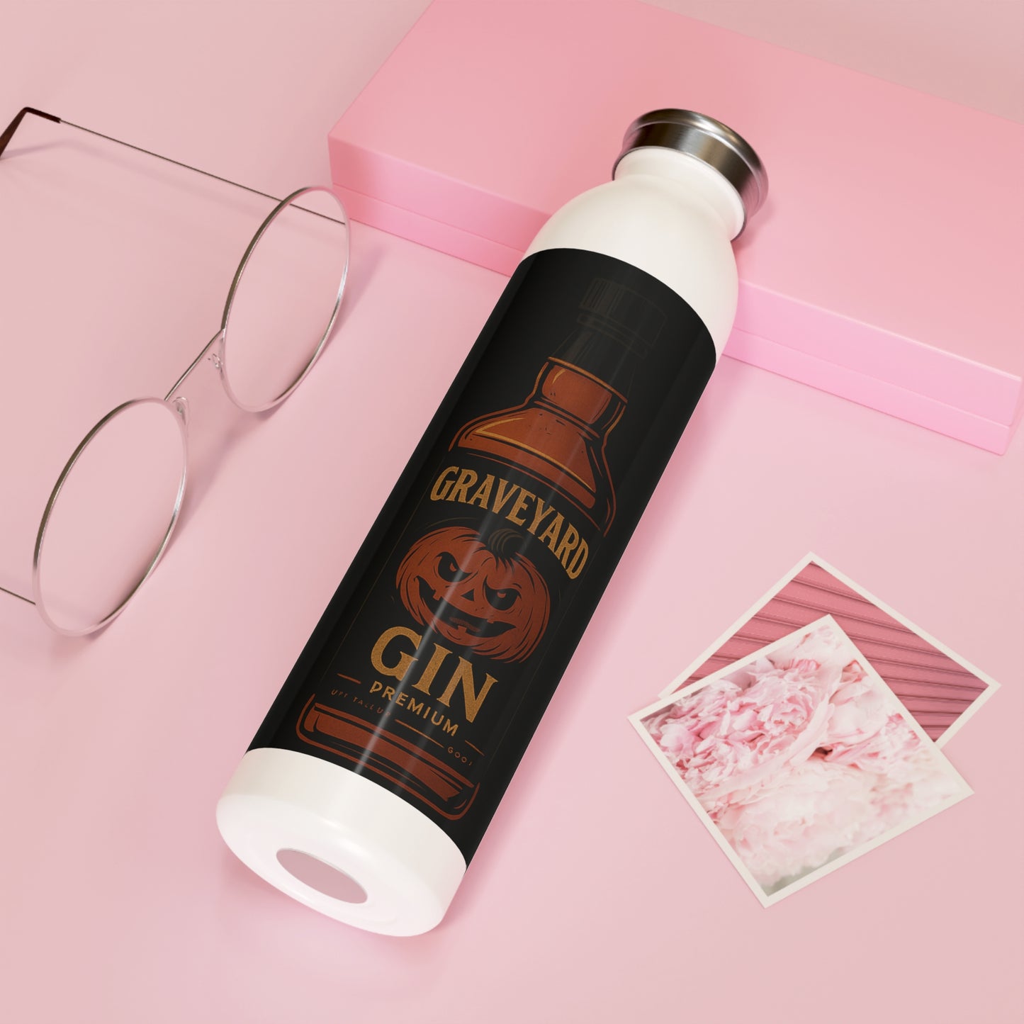 Graveyard Gin water bottle showing double-wall insulation design - keeps drinks cold 24 hours
