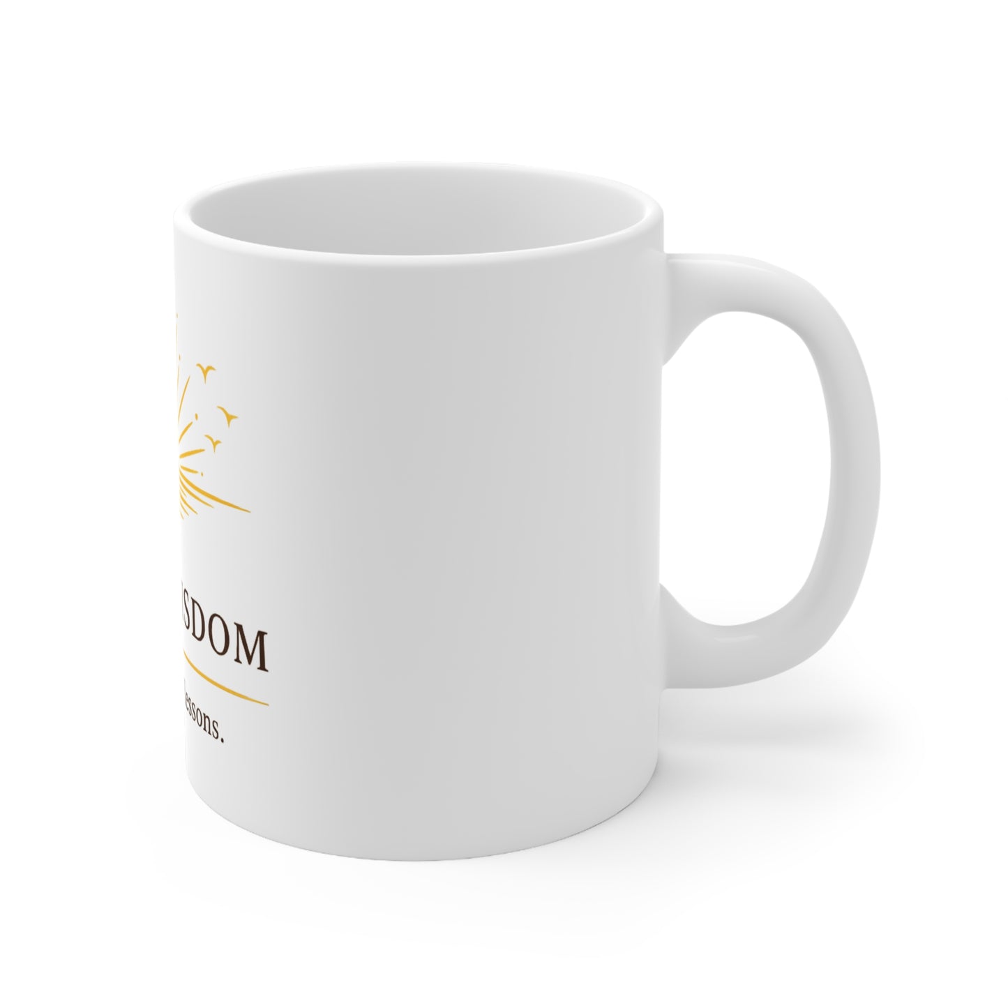 Porch Wisdom inspirational ceramic coffee mug with sunrise design