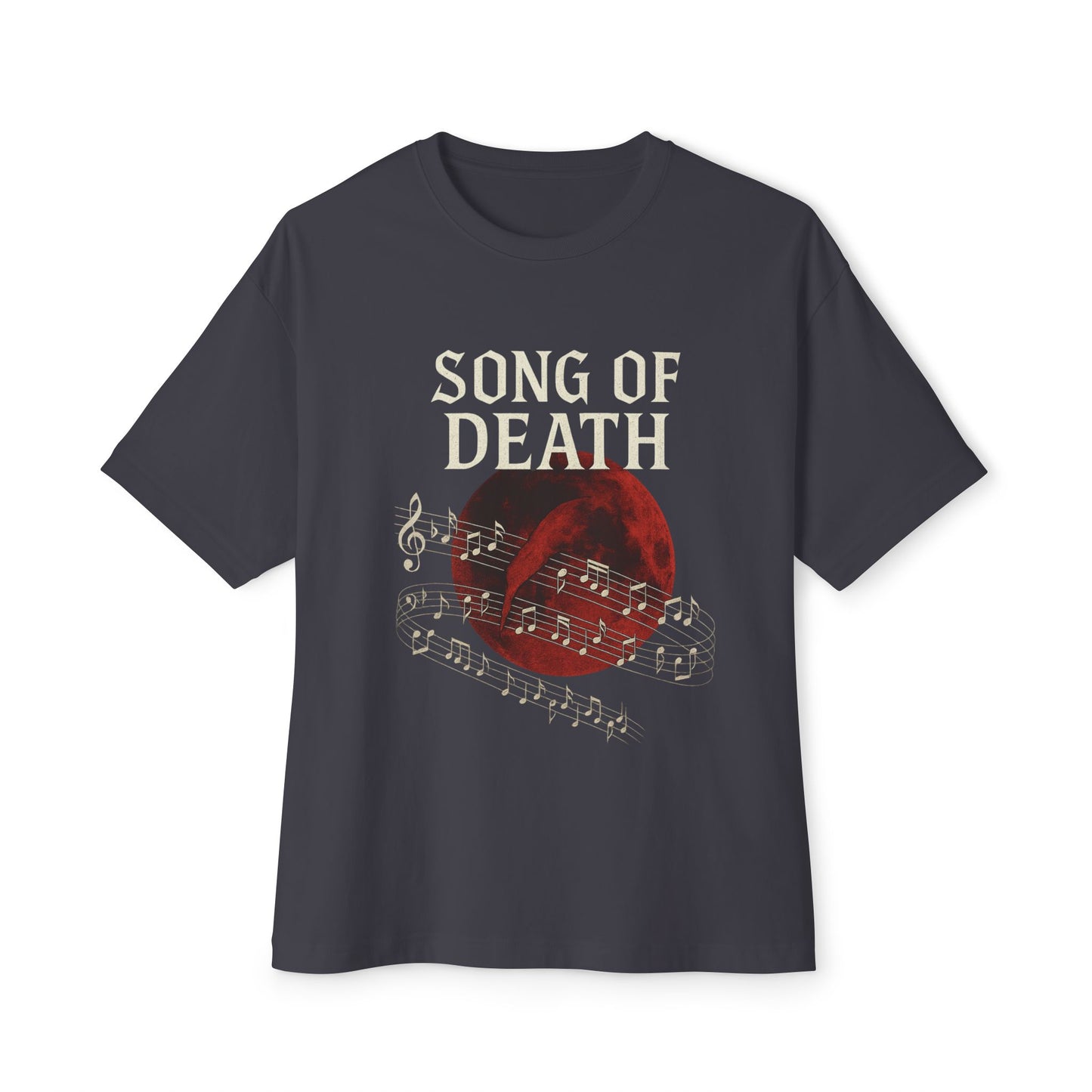 T-shirt with 'Song of Death' design on a white background