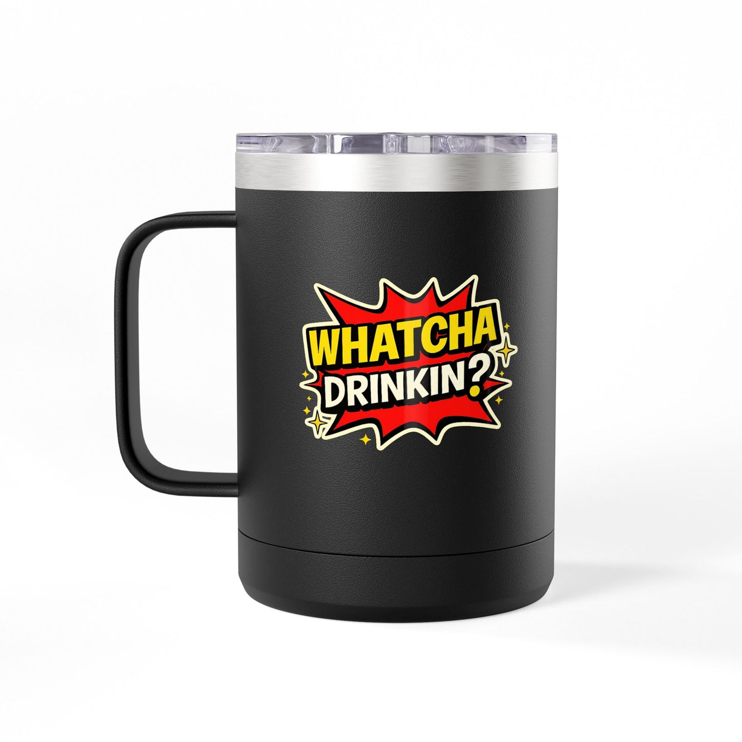 15oz Coffee Tumbler Mug — Comic Pop Art "Watcha Drinkin?" Design